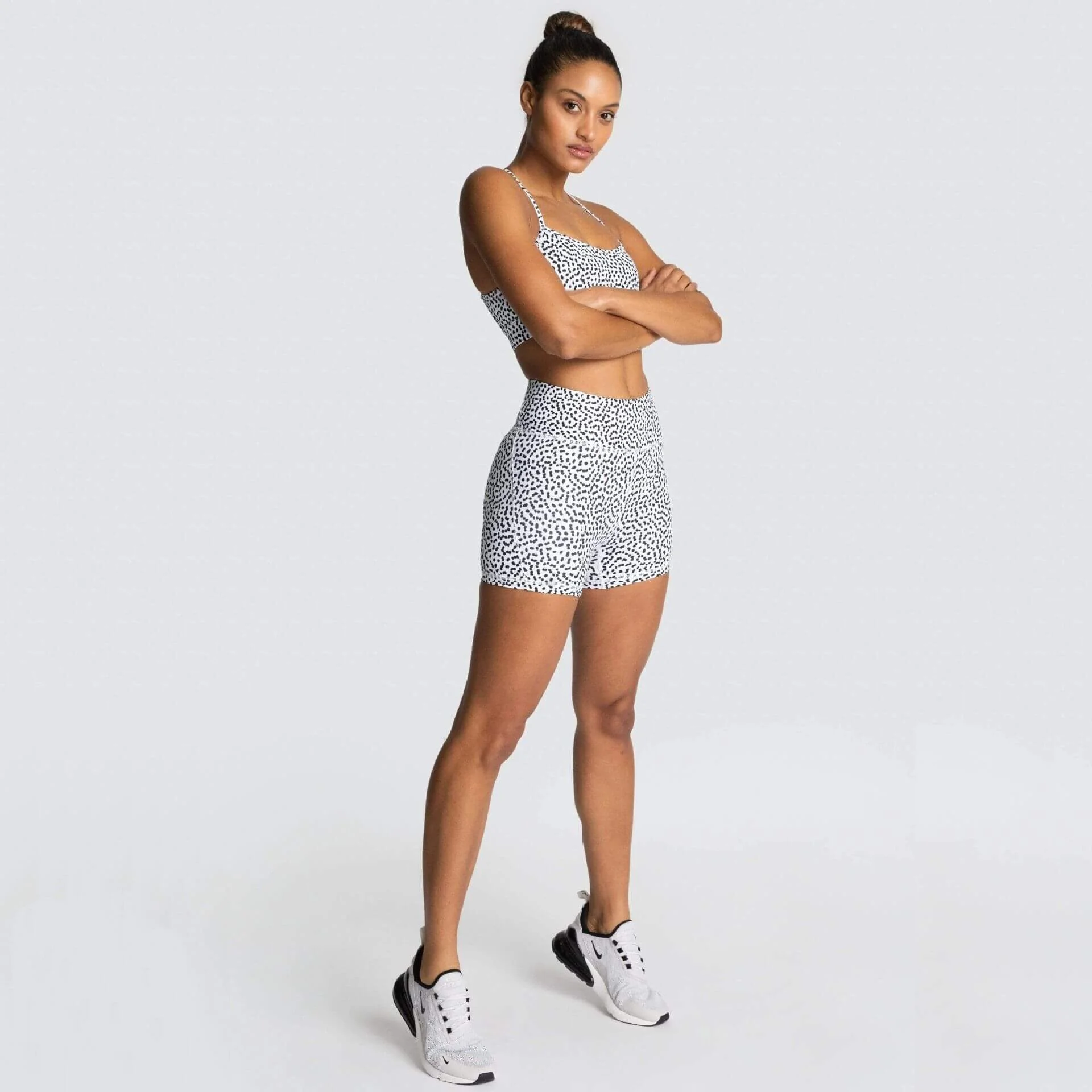 Speckle Gym Black White Set Bra Top Shorts Women