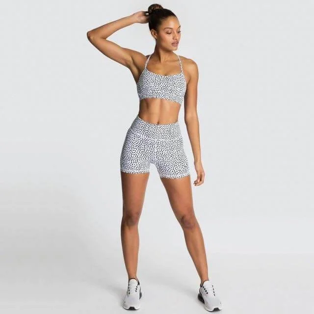 Speckle Gym Black White Set Bra Top Shorts Women