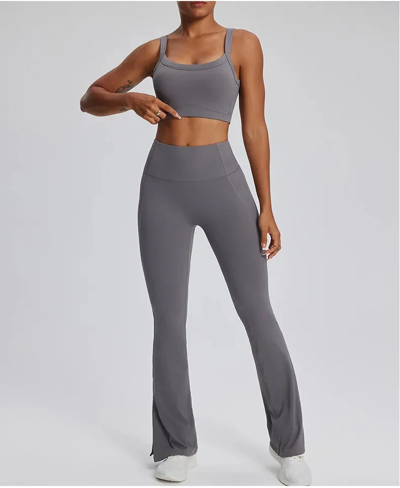 Flared Leggings and Activewear Sports Bra Set