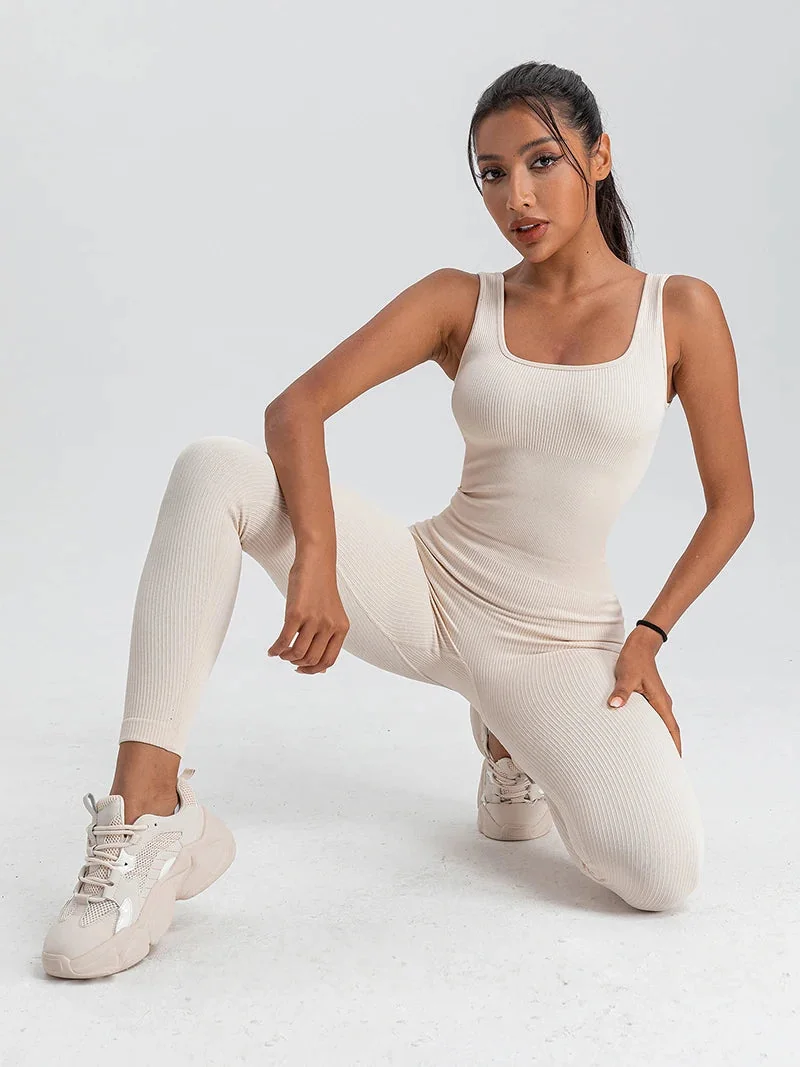 Comfortable Square Neck Jumpsuit for Yoga and Fitness