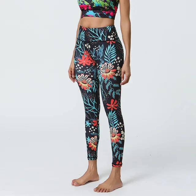 Floral Print High Waist Fitness Leggings - Breathable & Flexible