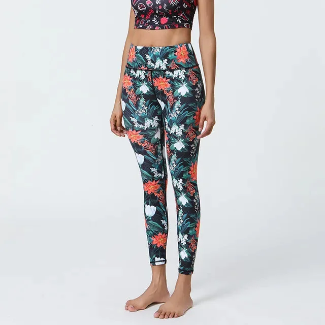 Floral Print High Waist Fitness Leggings - Breathable & Flexible