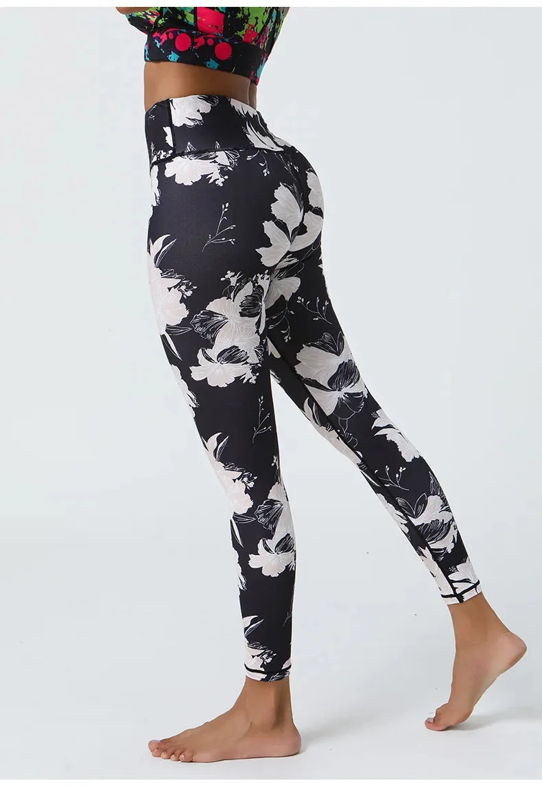 Floral Print High Waist Fitness Leggings - Breathable & Flexible