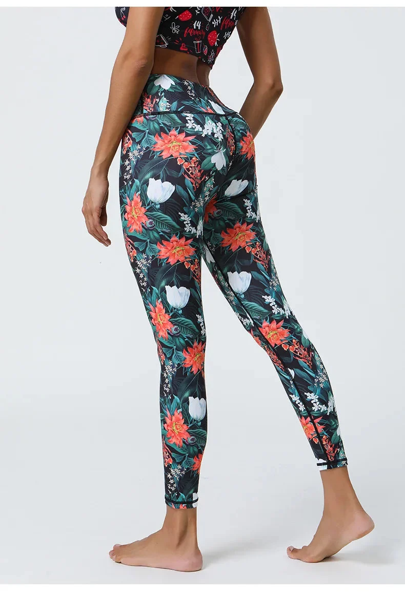 Floral Print High Waist Fitness Leggings - Breathable & Flexible