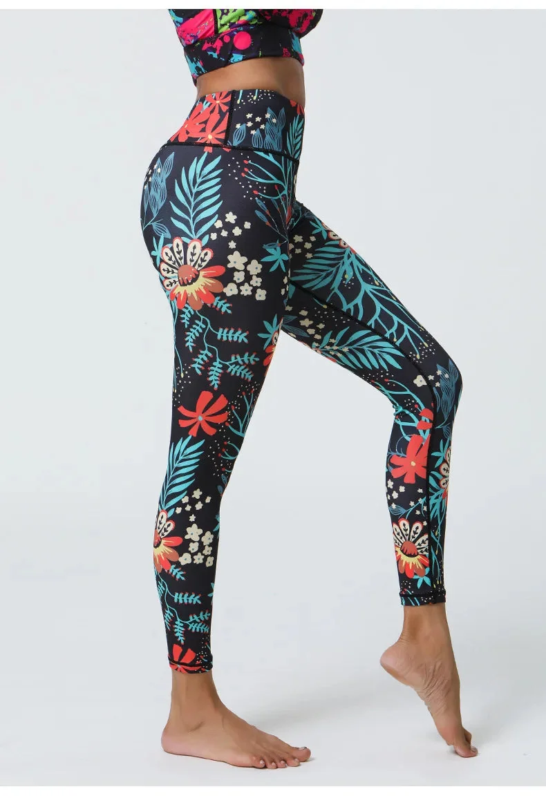 Floral Print High Waist Fitness Leggings - Breathable & Flexible
