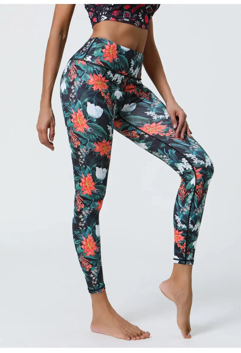 Floral Print High Waist Fitness Leggings - Breathable & Flexible