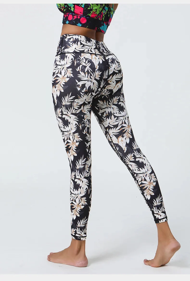 Floral Print High Waist Fitness Leggings - Breathable & Flexible