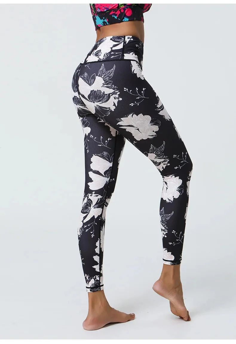 Floral Print High Waist Fitness Leggings - Breathable & Flexible