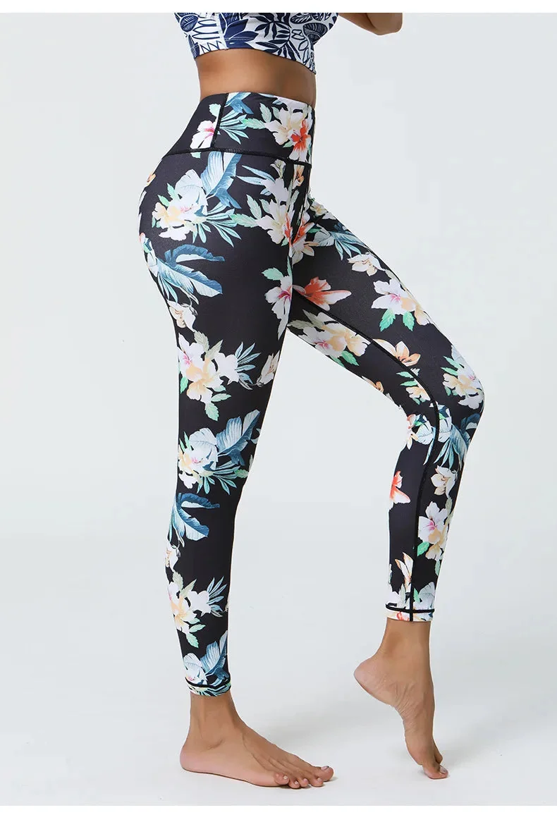 Floral Print High Waist Fitness Leggings - Breathable & Flexible