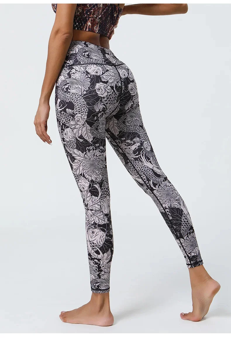 Floral Print High Waist Fitness Leggings - Breathable & Flexible