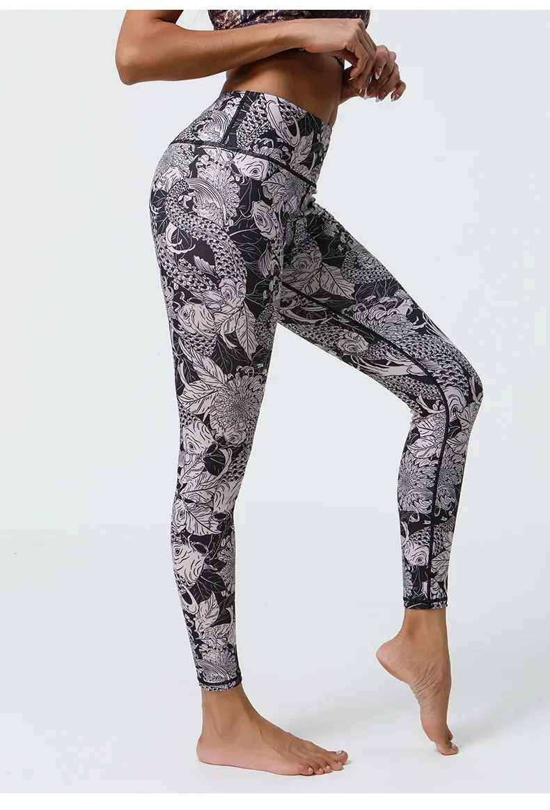 Floral Print High Waist Fitness Leggings - Breathable & Flexible