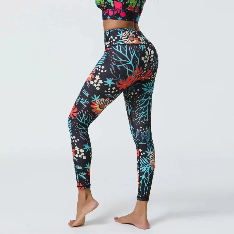Floral Print High Waist Fitness Leggings - Breathable & Flexible