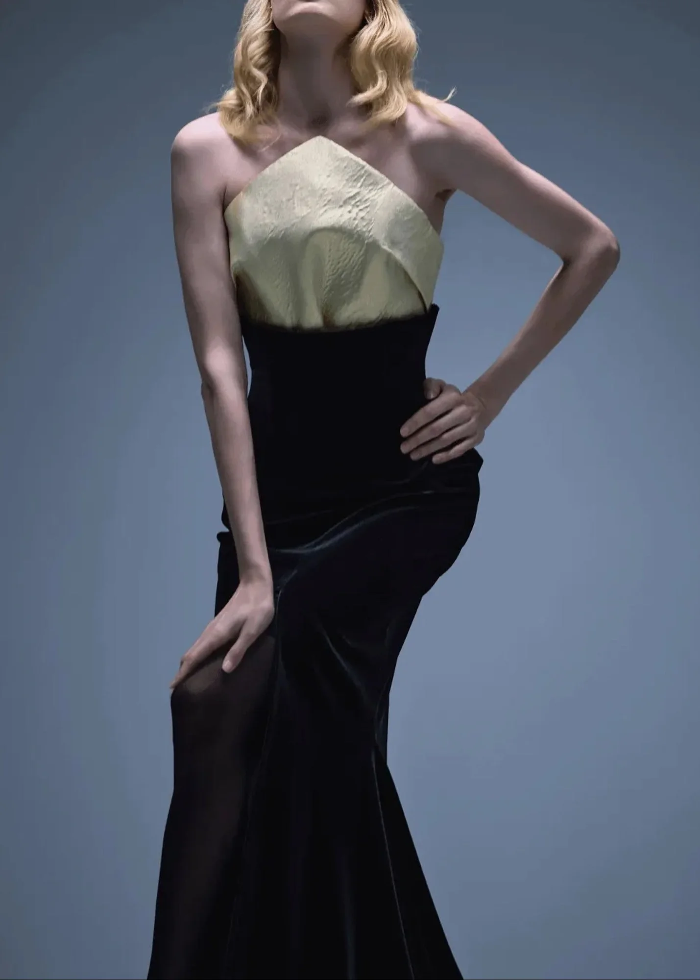 Black Strapless Velvet Mermaid Maxi Dress