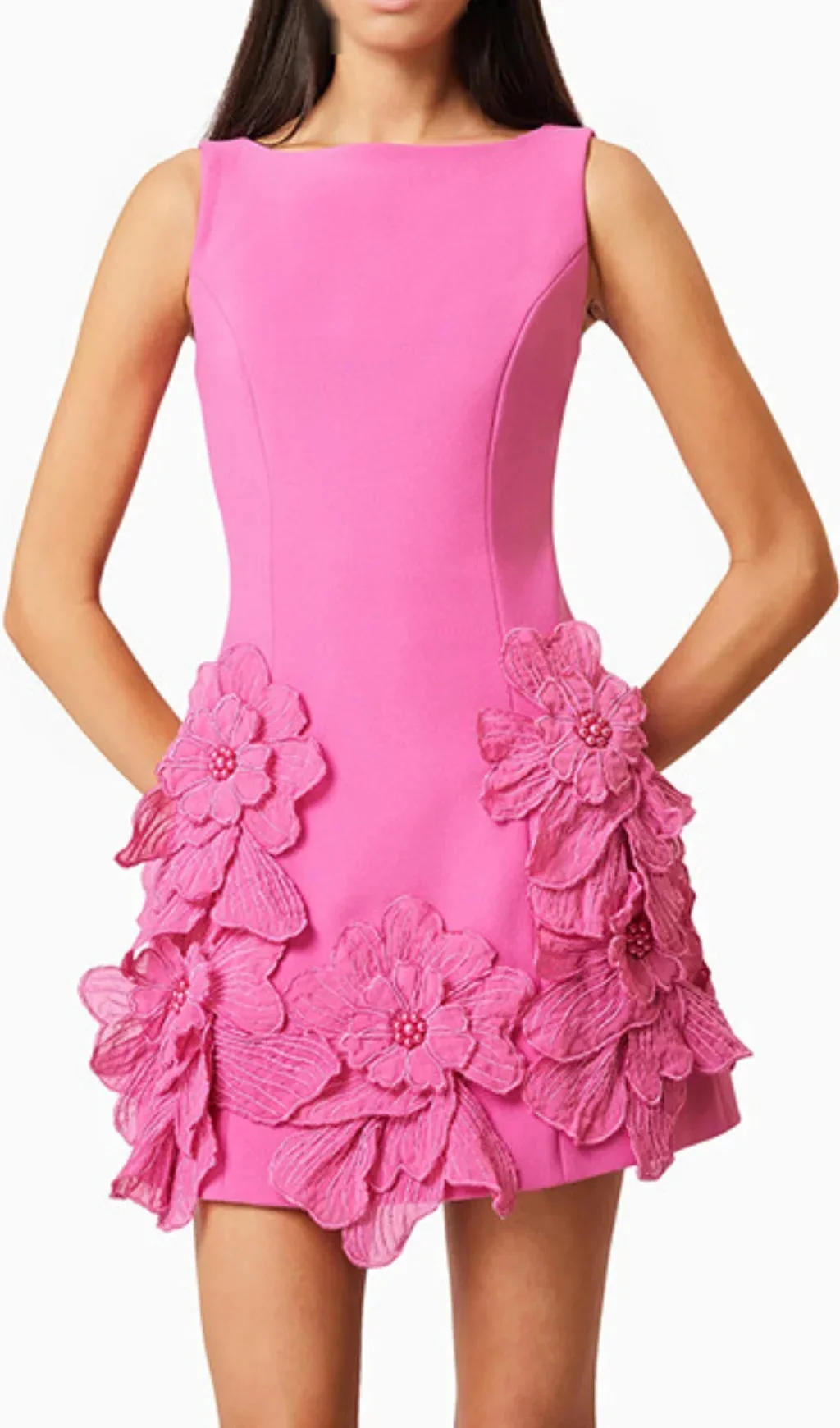 Pink Floral Embellished Mini Dress for Women