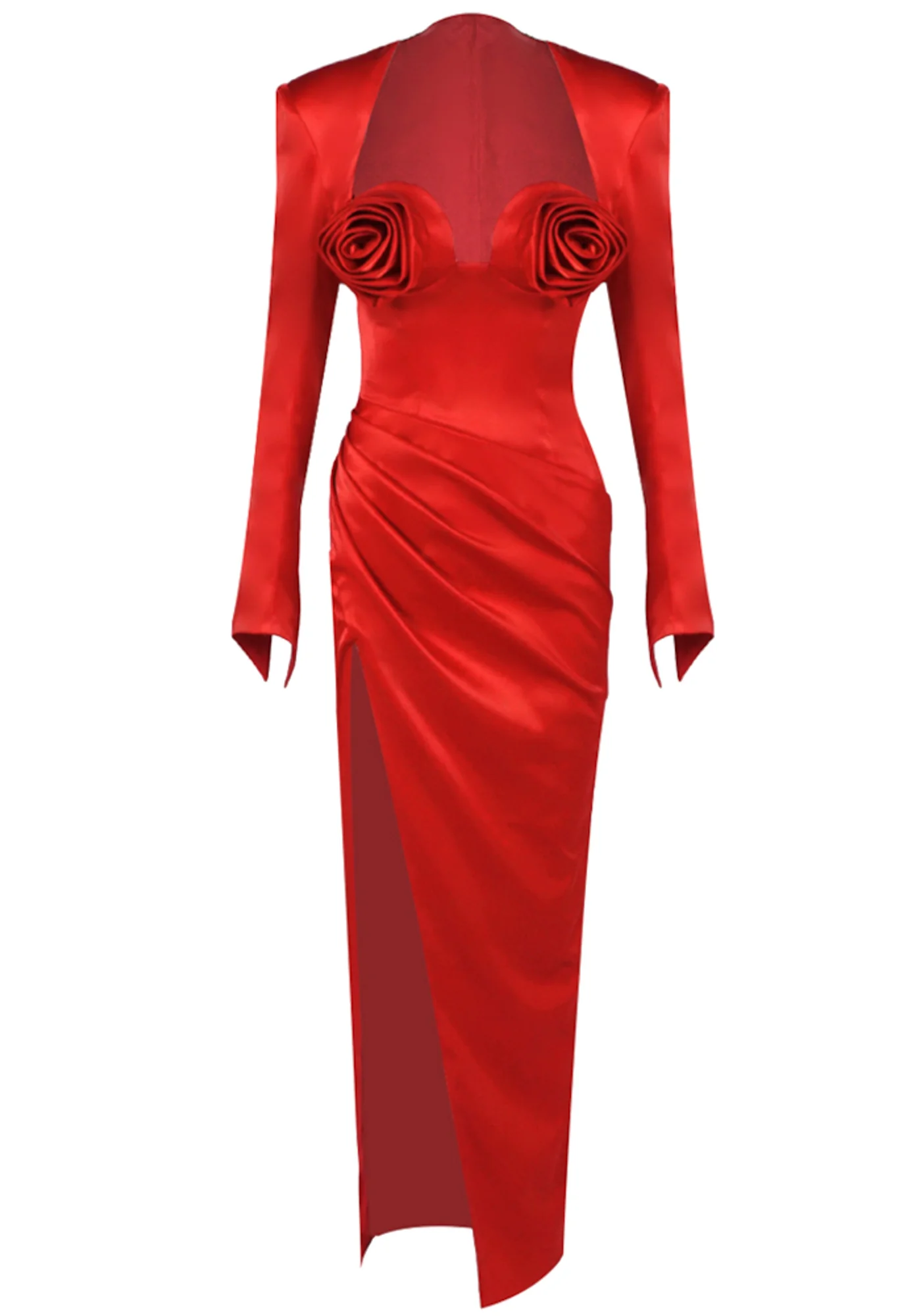 Red Floral Maxi Two-Piece Dress with Long Sleeves