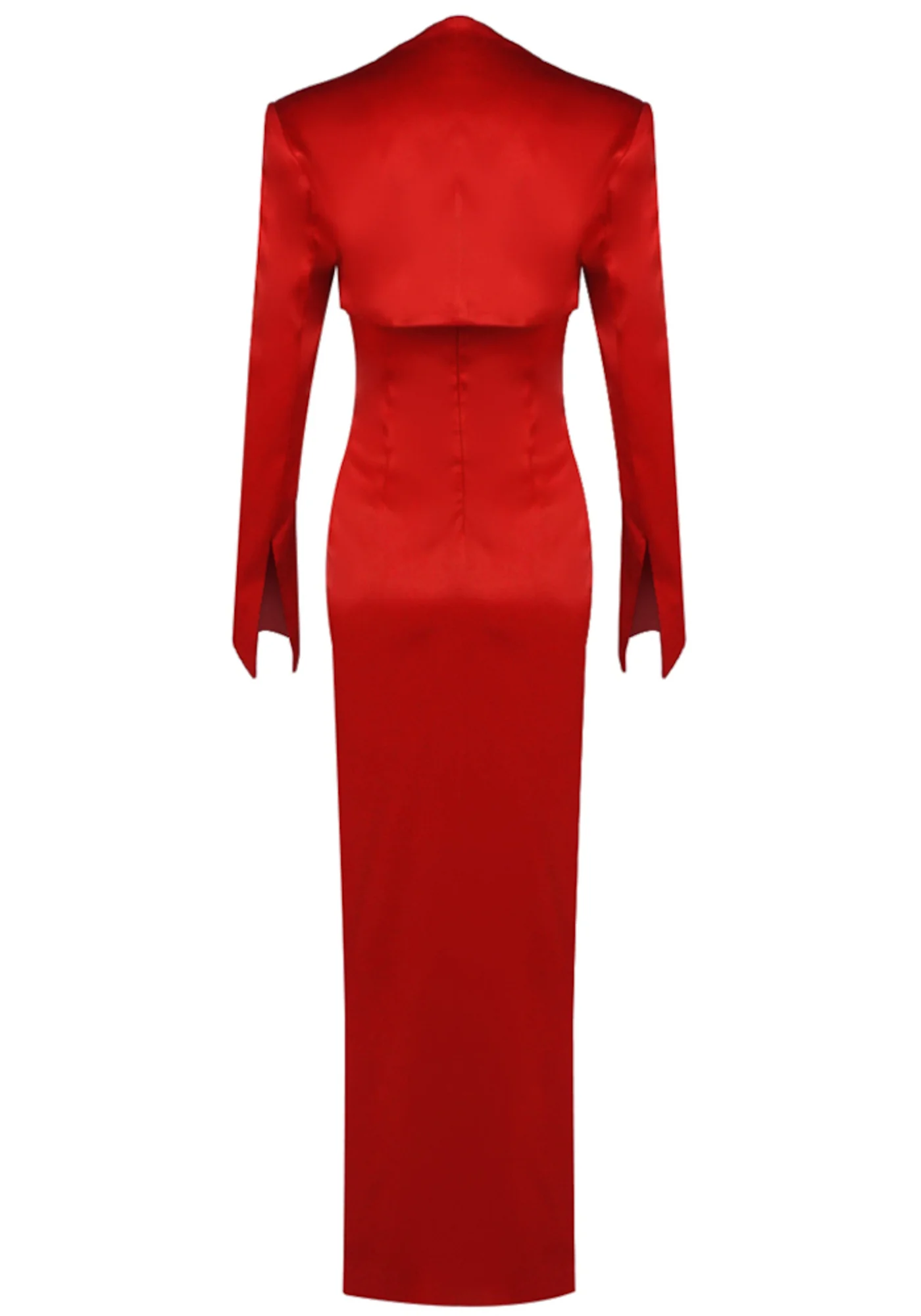 Red Floral Maxi Two-Piece Dress with Long Sleeves