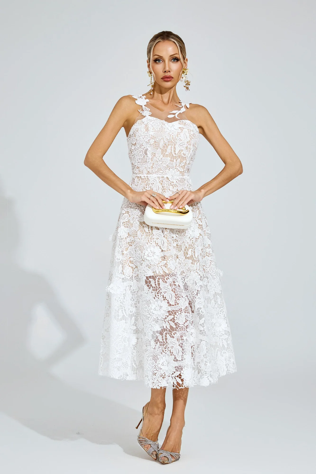 Ethereal White Lace Midi Dress - Romantic Vintage Style