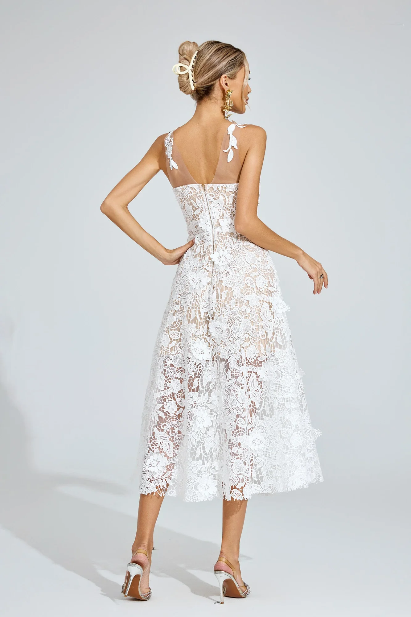 Ethereal White Lace Midi Dress - Romantic Vintage Style