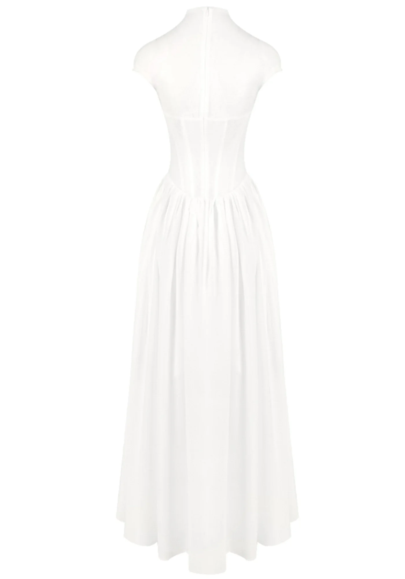 White Mesh A-Line Maxi Dress with Bustier Detail