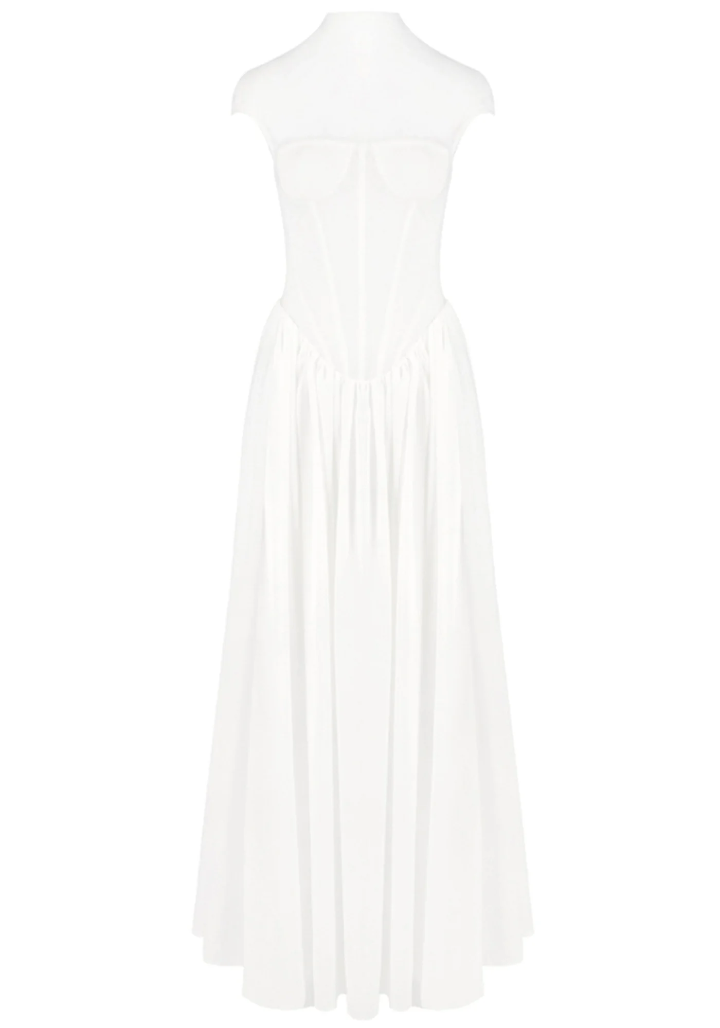 White Mesh A-Line Maxi Dress with Bustier Detail