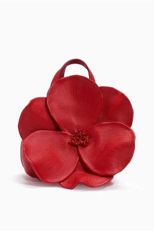 Floral PU Leather Handbag in Red/Pink - Elegant & Durable