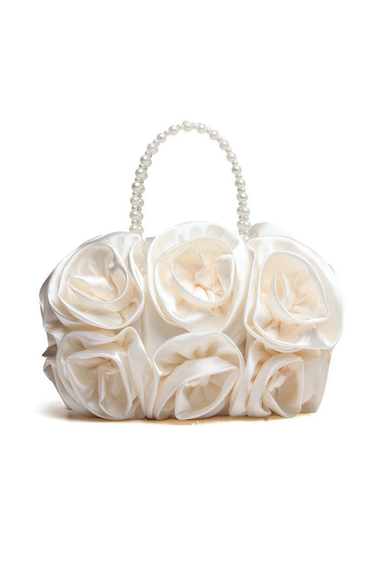 Satin Rosettes Pearl Evening Clutch Bag