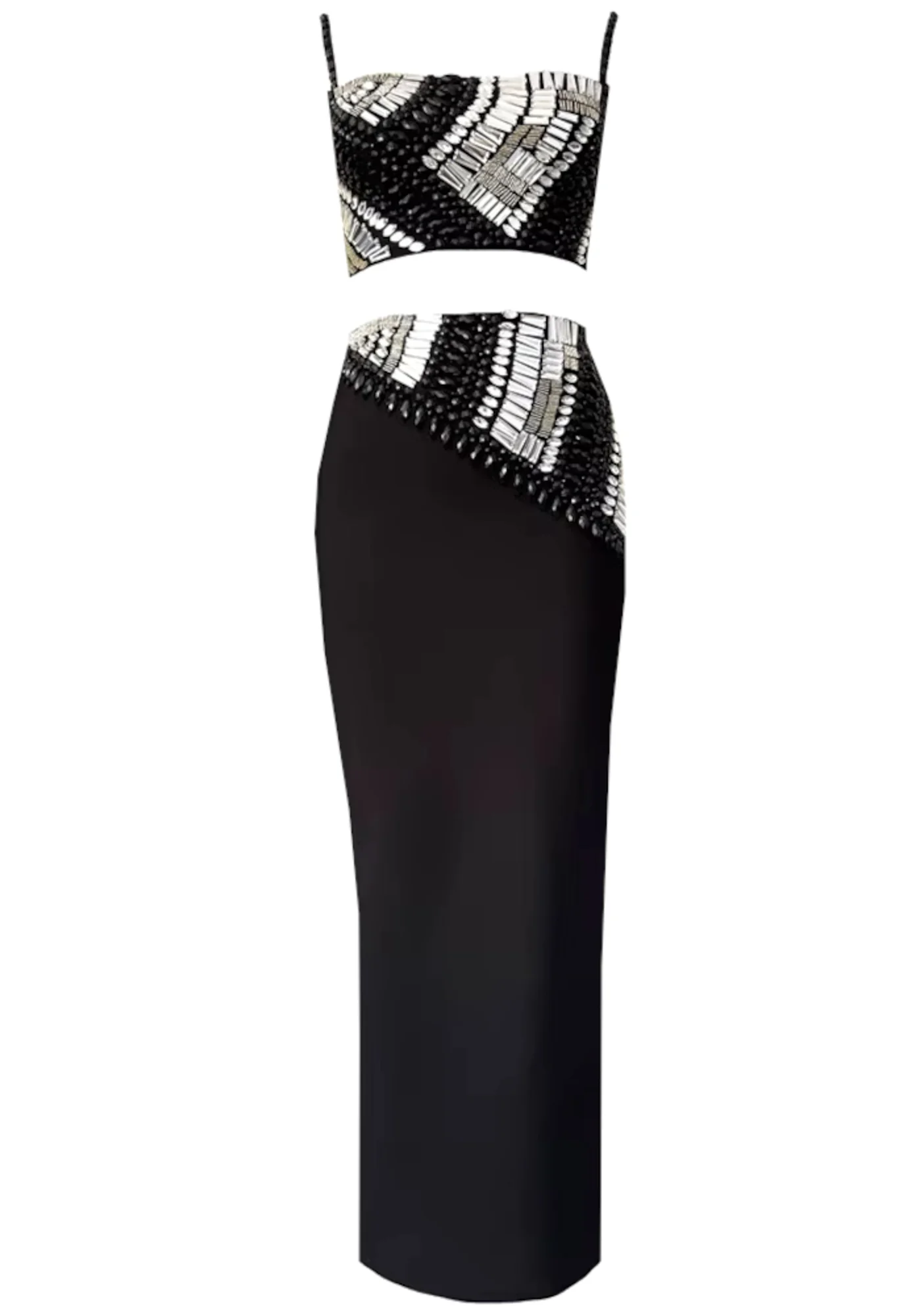 Black Rhinestone Embellished Corset Maxi Dress with V-Neck