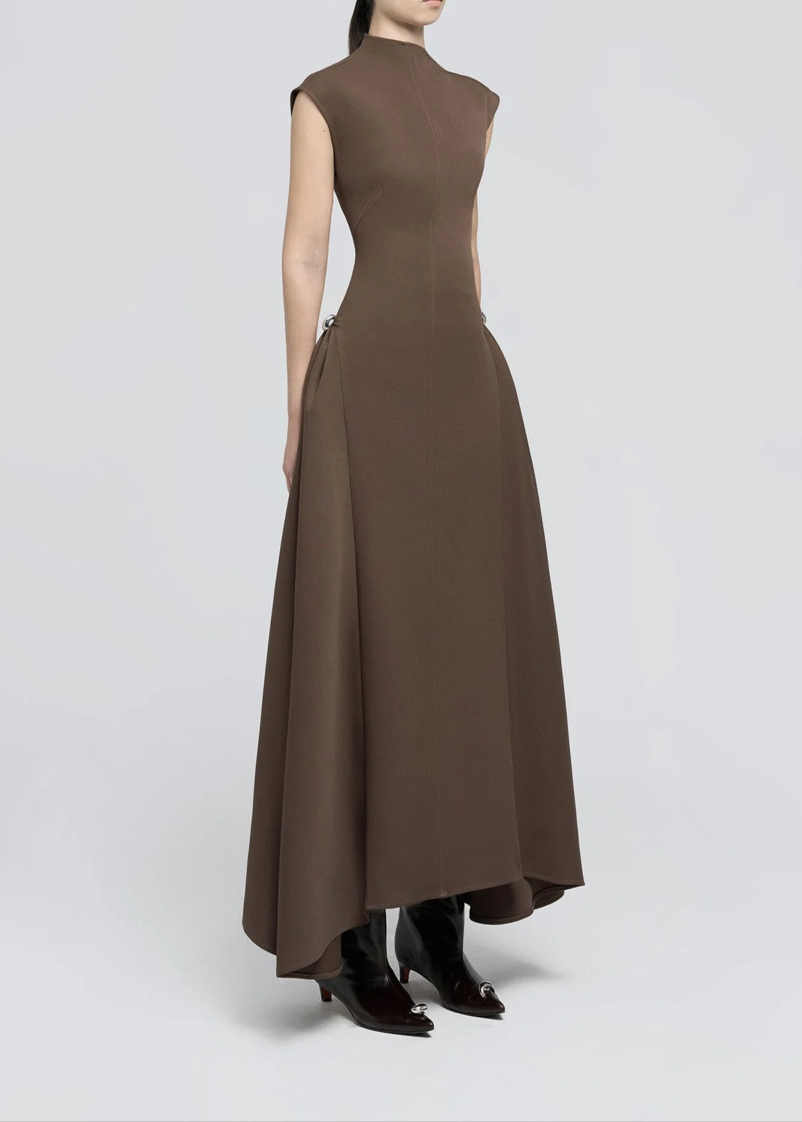 Brown Sleeveless Maxi Dress with Irregular Hem