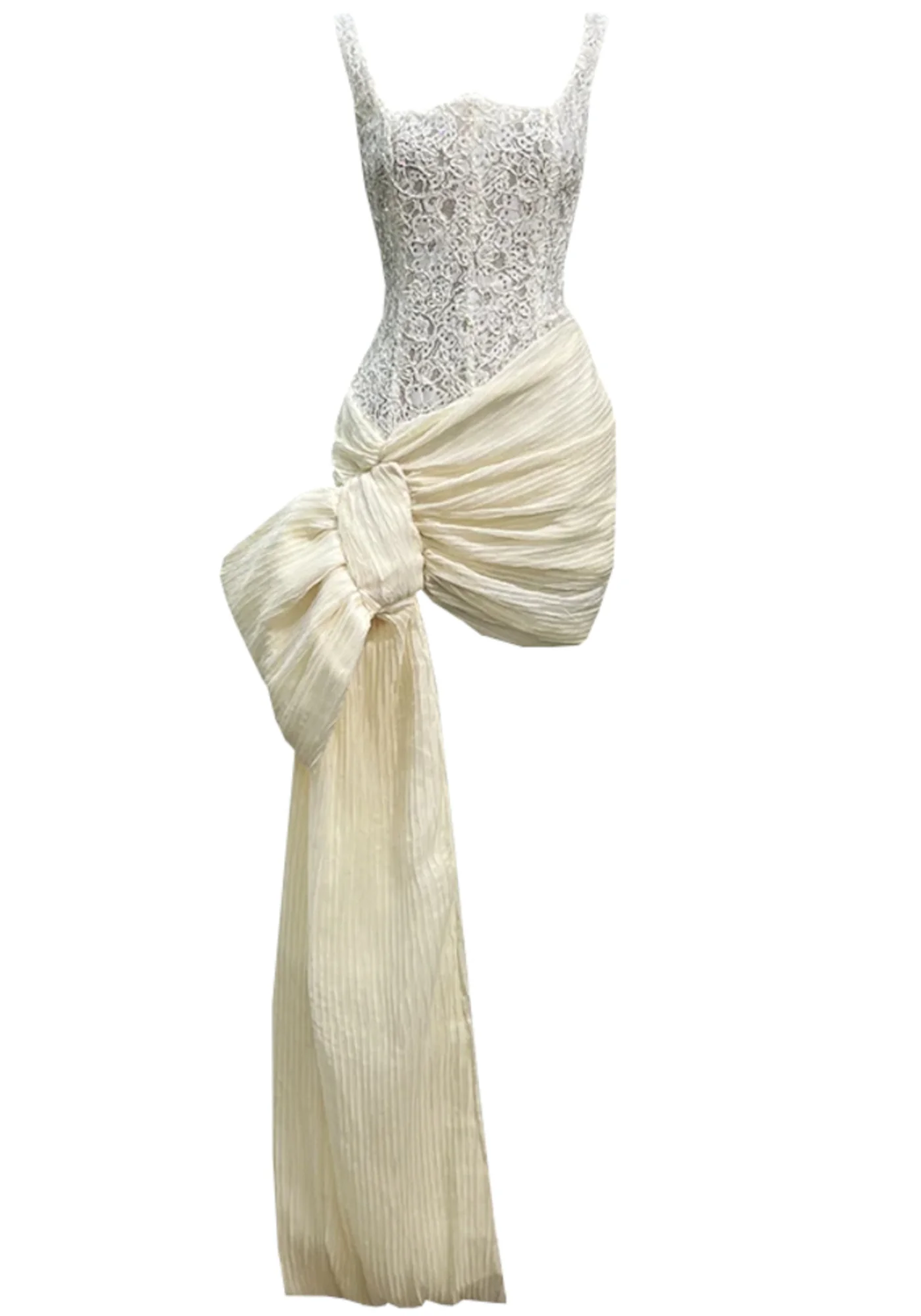 Ivory Lace Corset Bow Mini Dress - Elegant Sleeveless Design