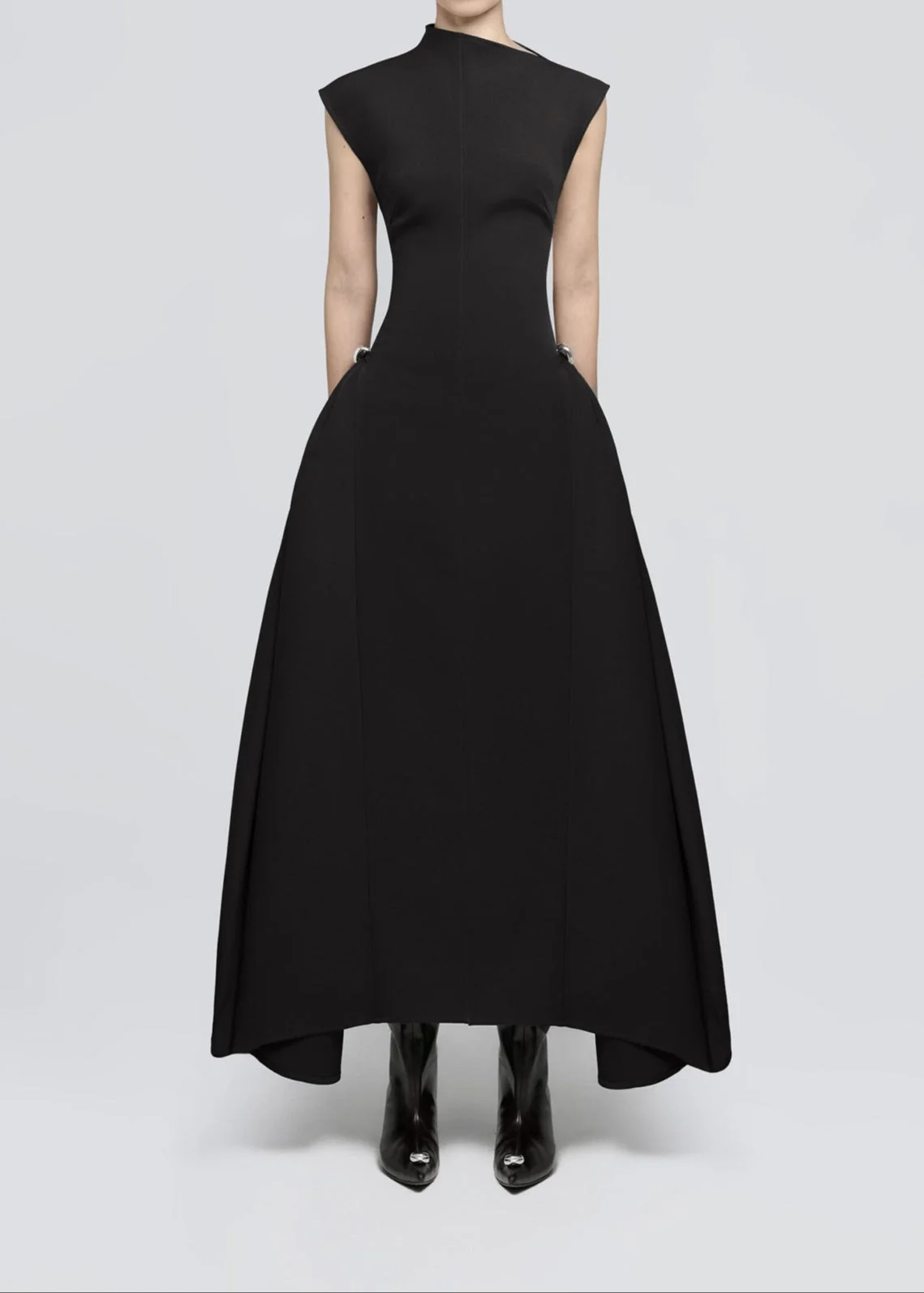 Black Sleeveless Maxi Dress with Irregular Hem