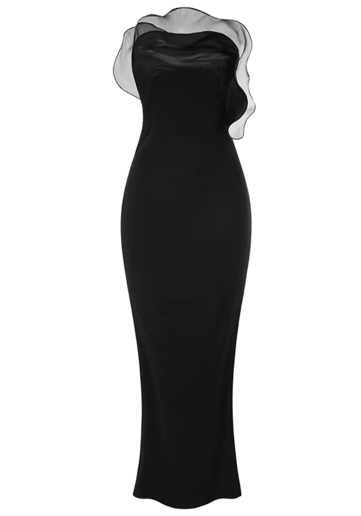 Black Strapless Maxi Dress with Petal Detail