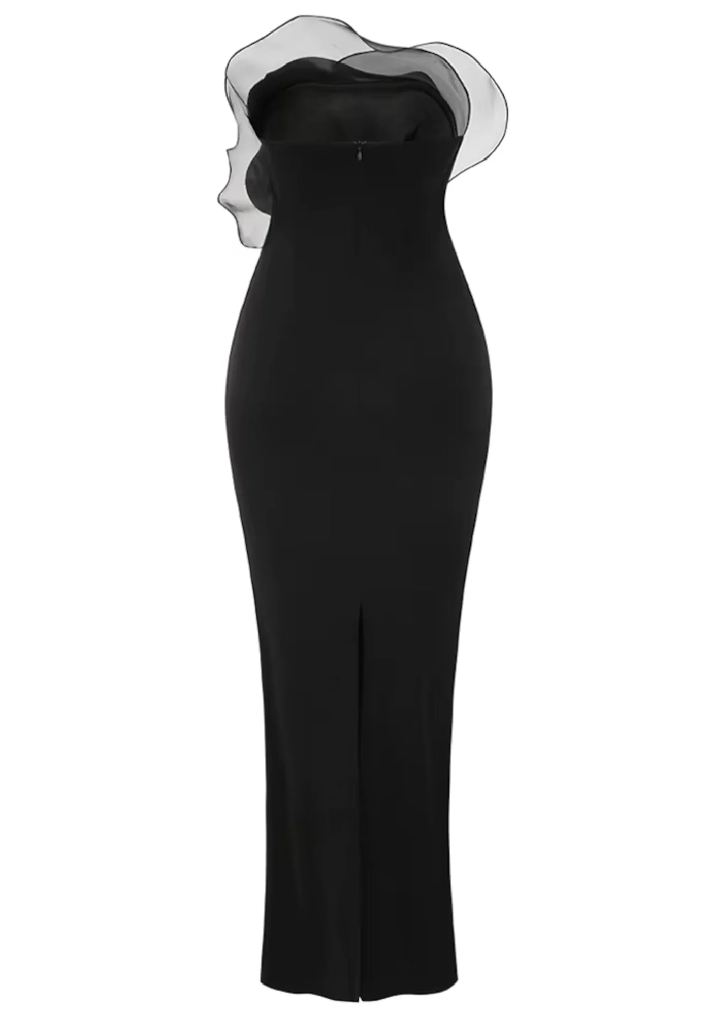 Black Strapless Maxi Dress with Petal Detail
