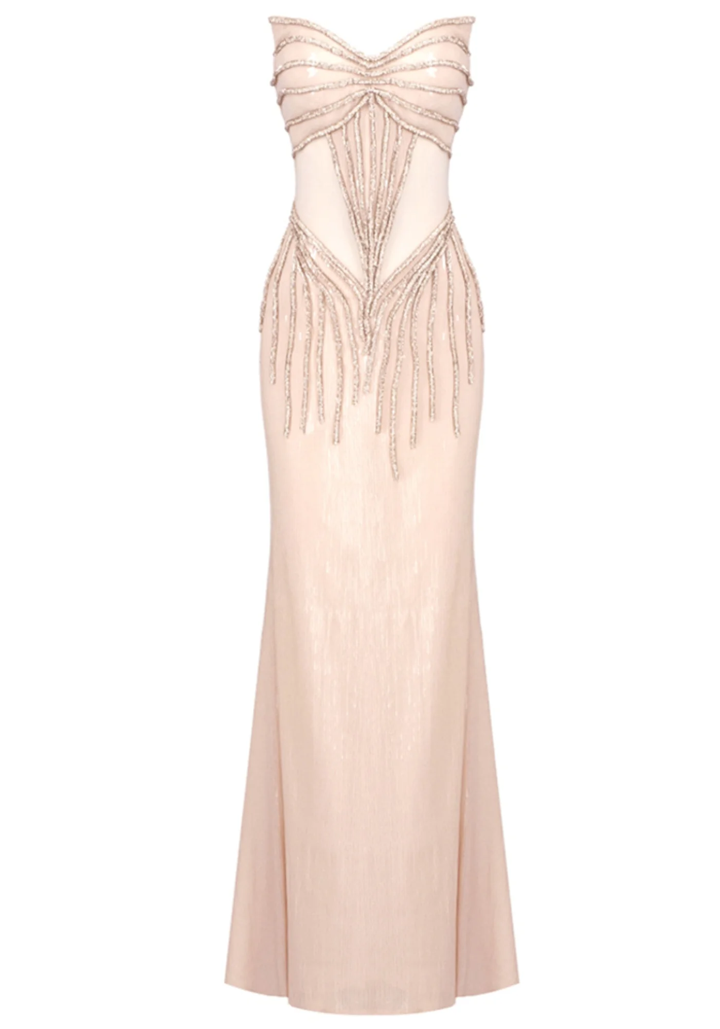 Nude Sequin Mermaid Maxi Dress with Mesh Insert