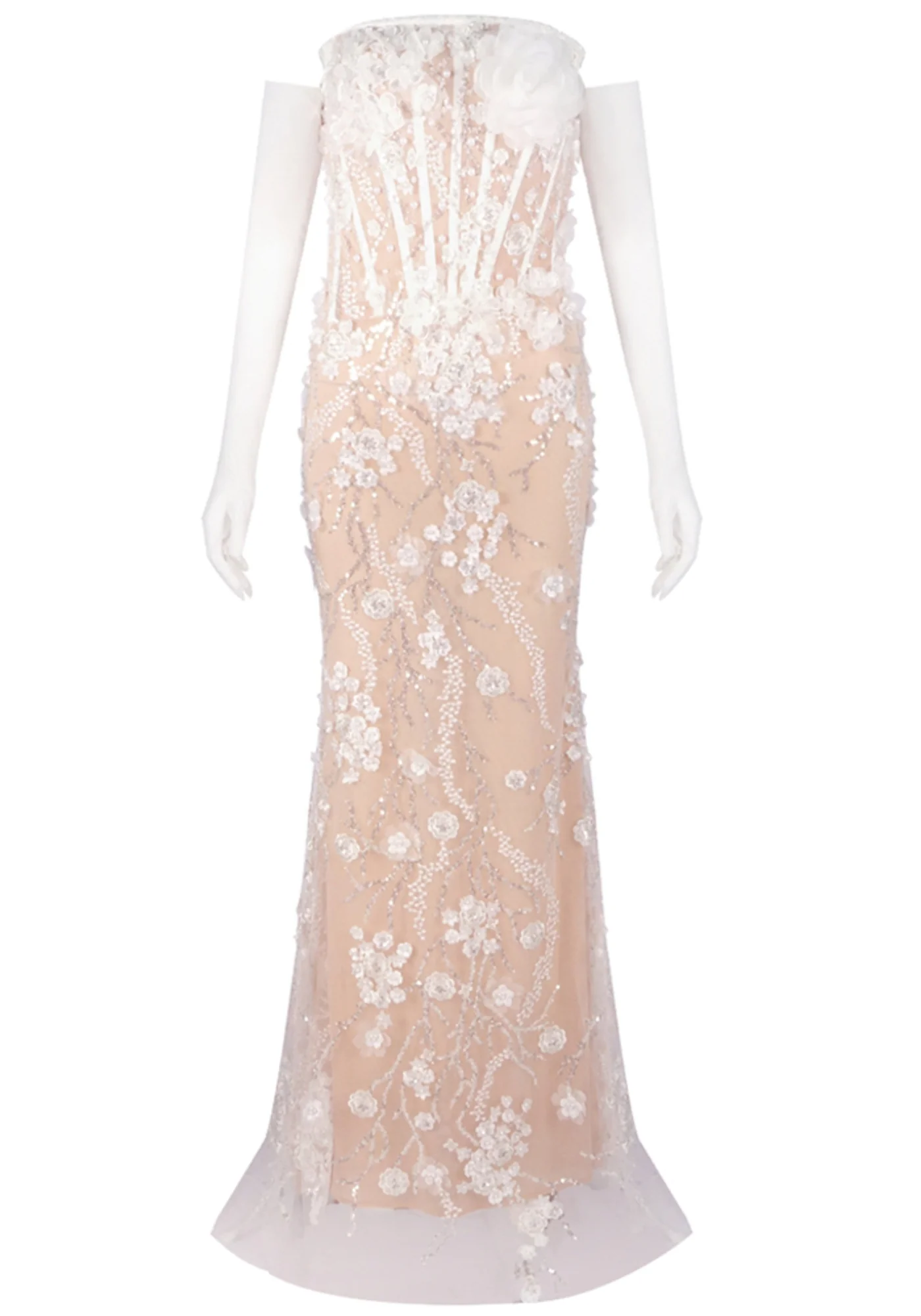 White Floral Lace Sequin Maxi Dress - Elegant Sleeveless Design