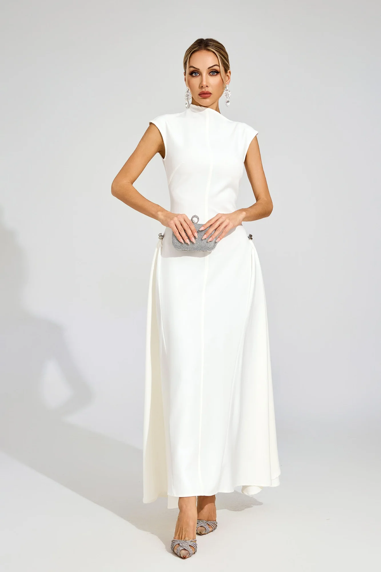 White Sleeveless Maxi Dress with Irregular Hem