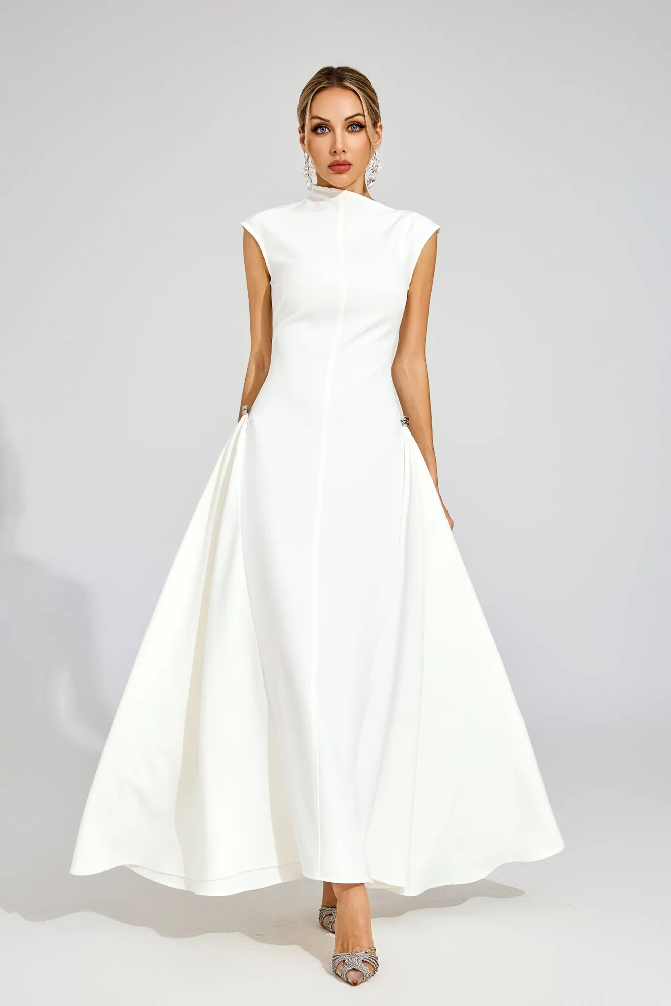 White Sleeveless Maxi Dress with Irregular Hem