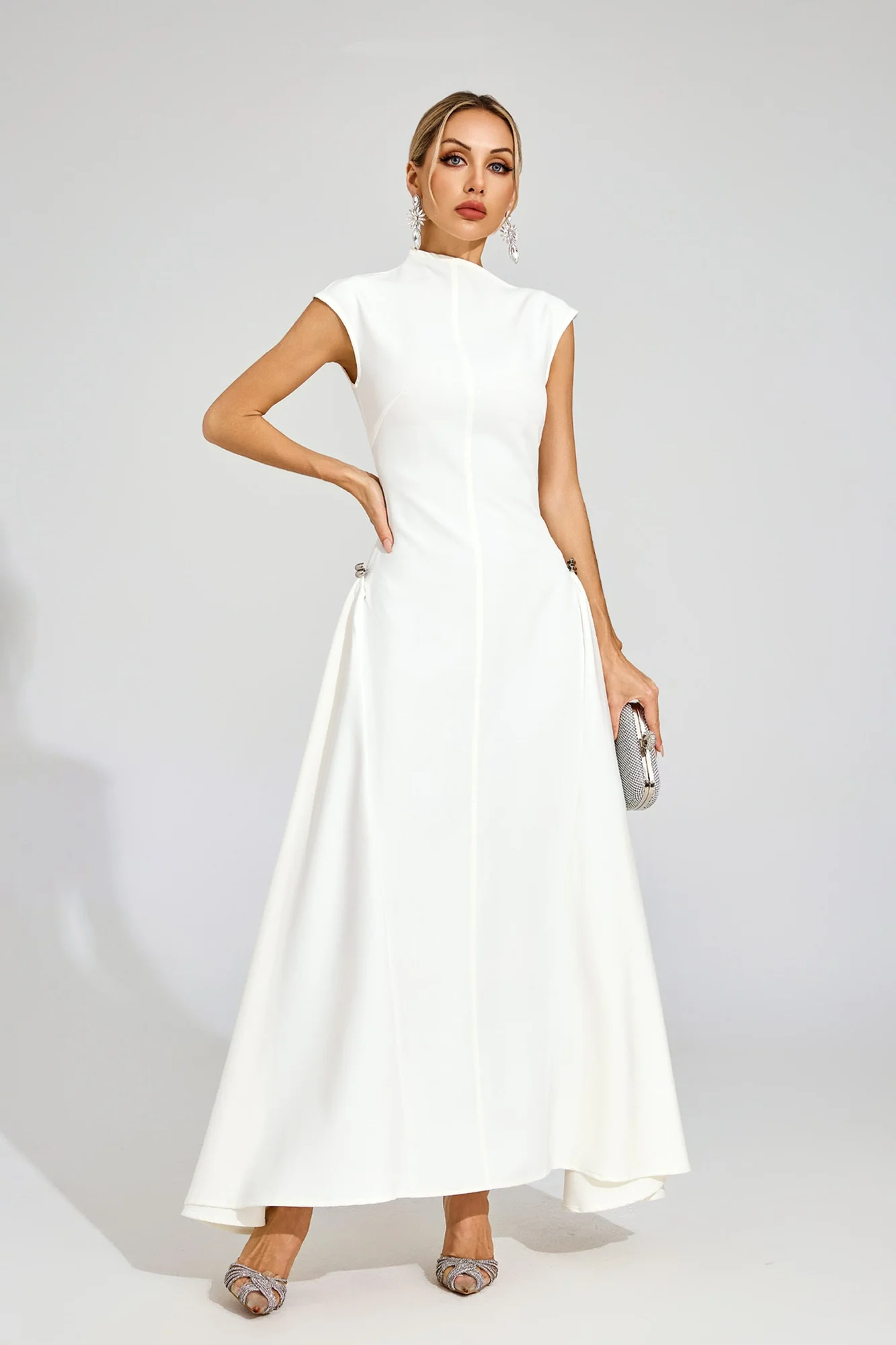 White Sleeveless Maxi Dress with Irregular Hem