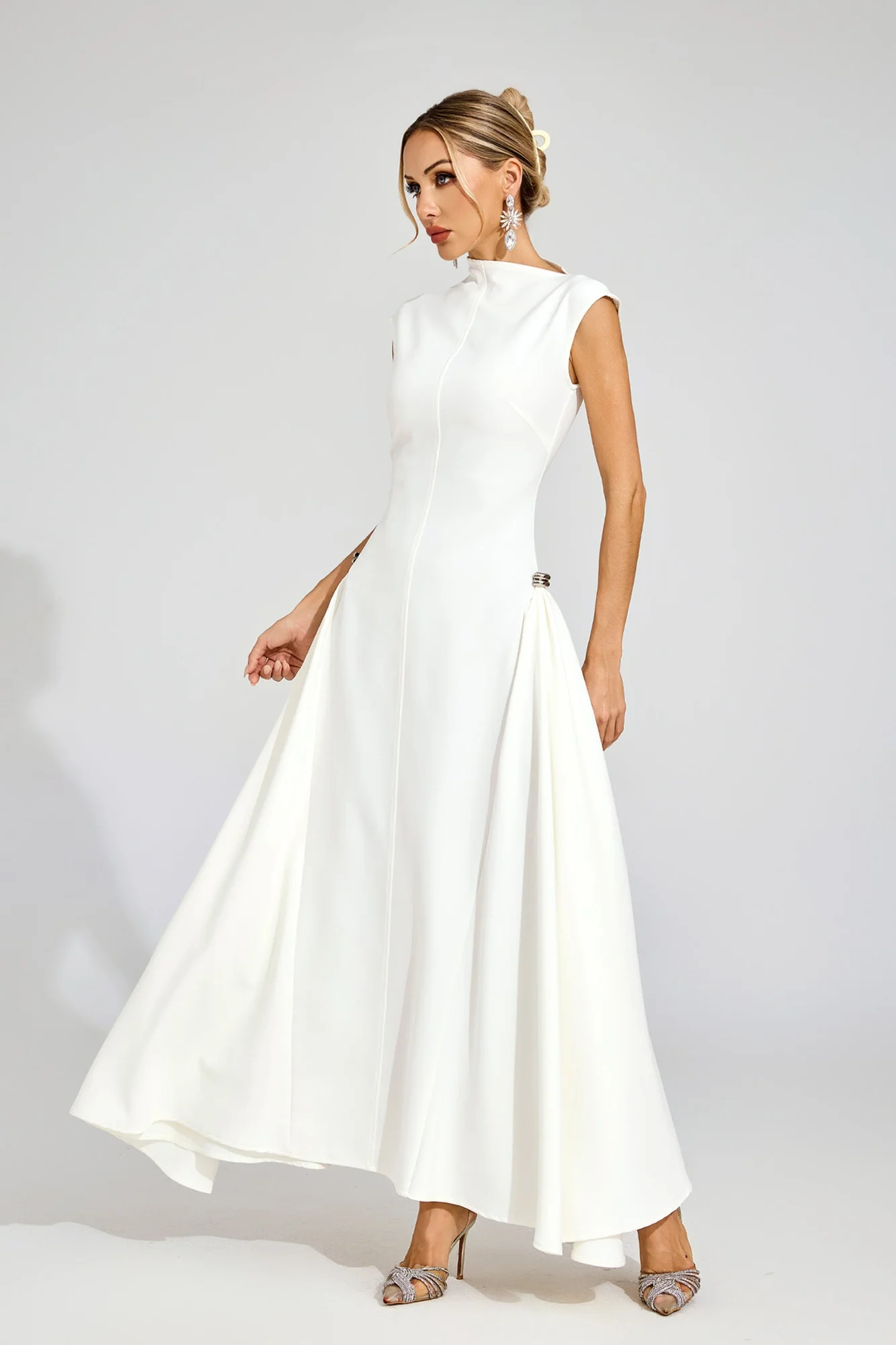 White Sleeveless Maxi Dress with Irregular Hem