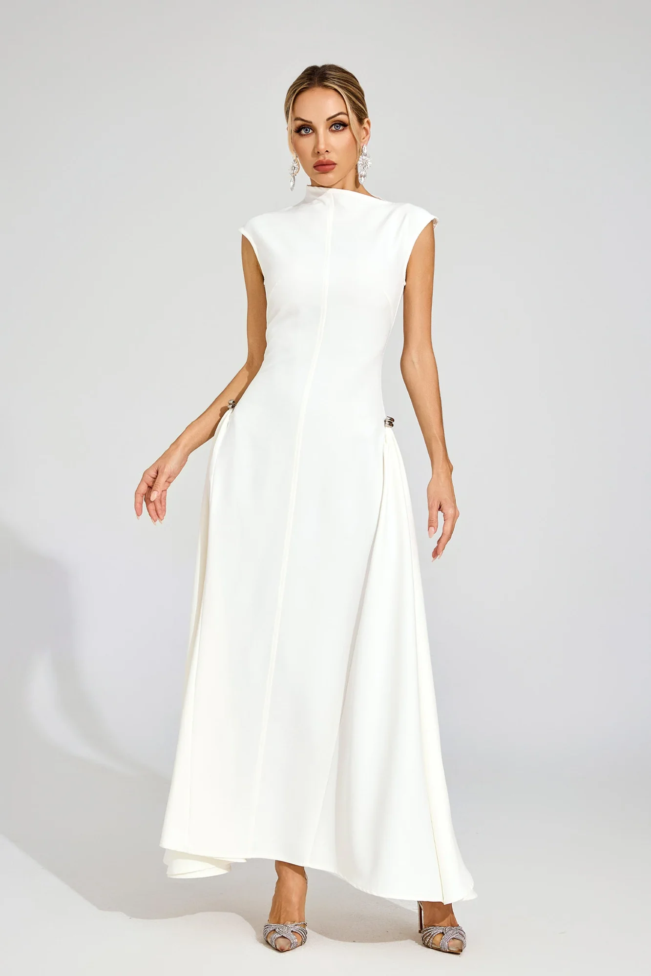 White Sleeveless Maxi Dress with Irregular Hem