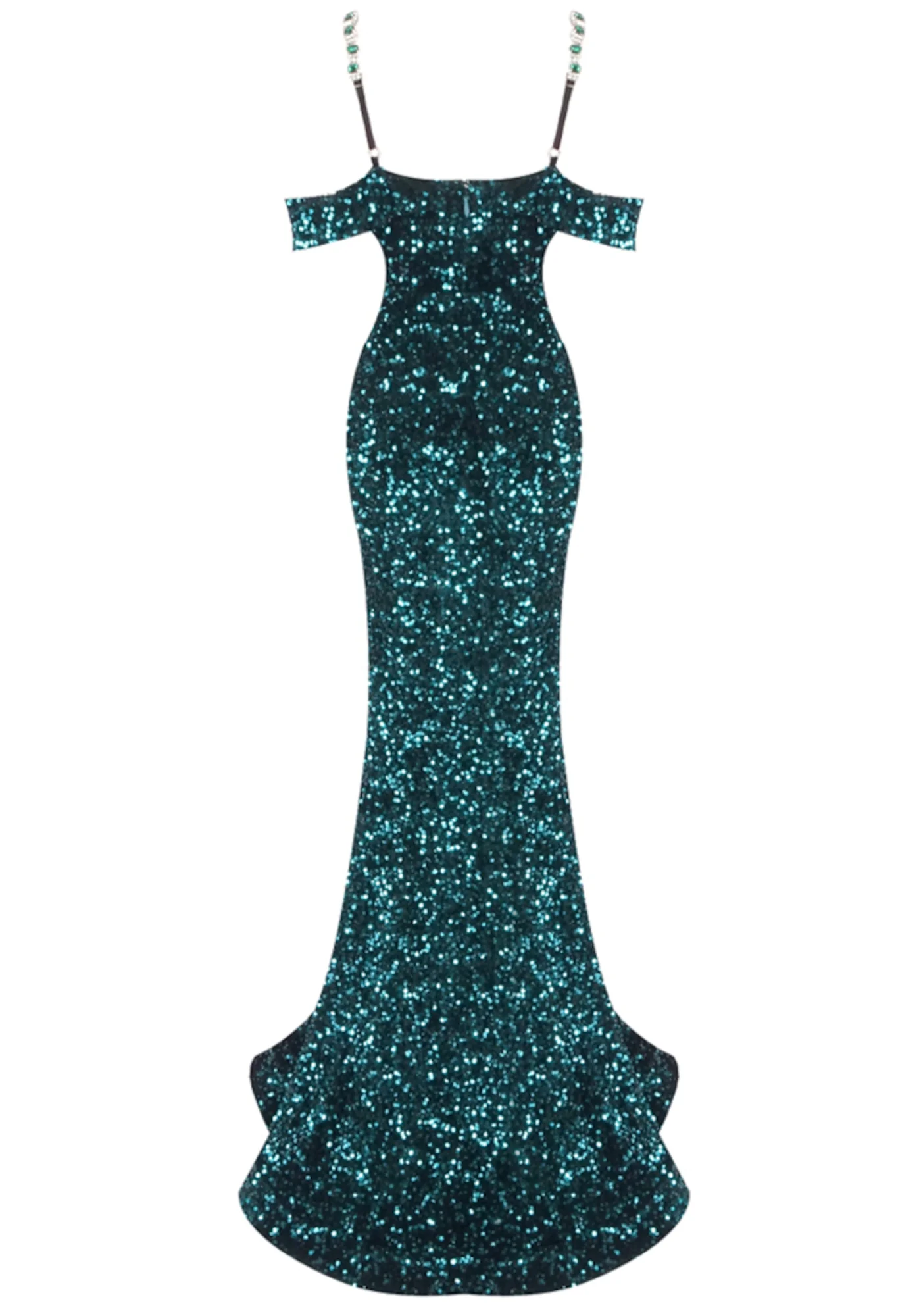 Green Sequin V-Neck Maxi Dress with Crystal Embellishments