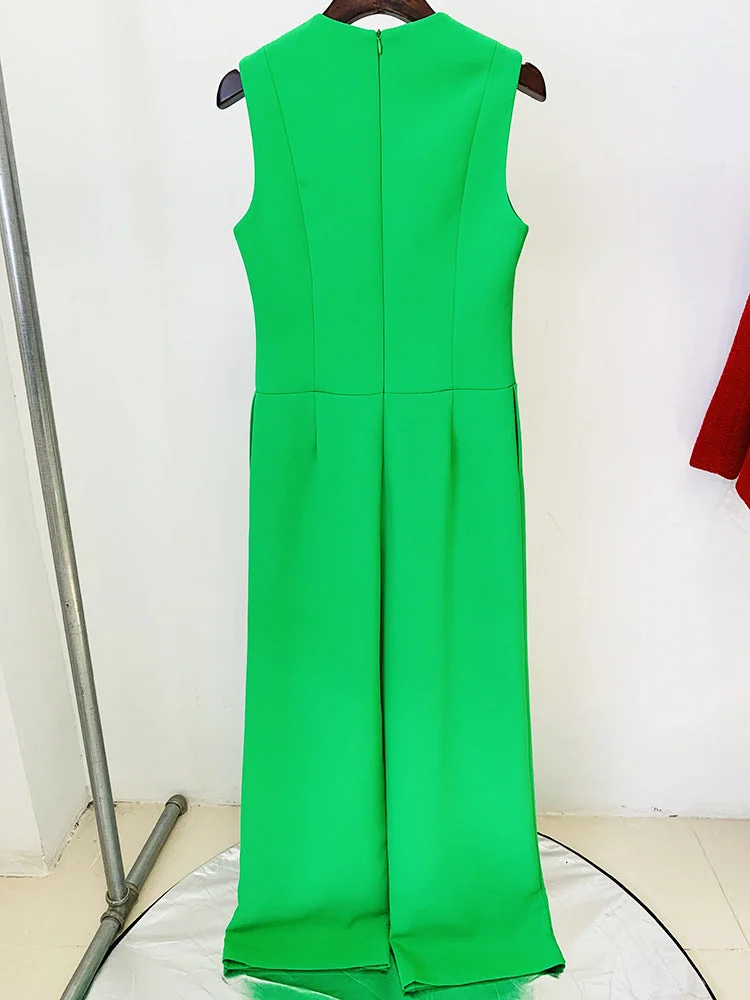 Green Silk Lace-Up Jumpsuit
