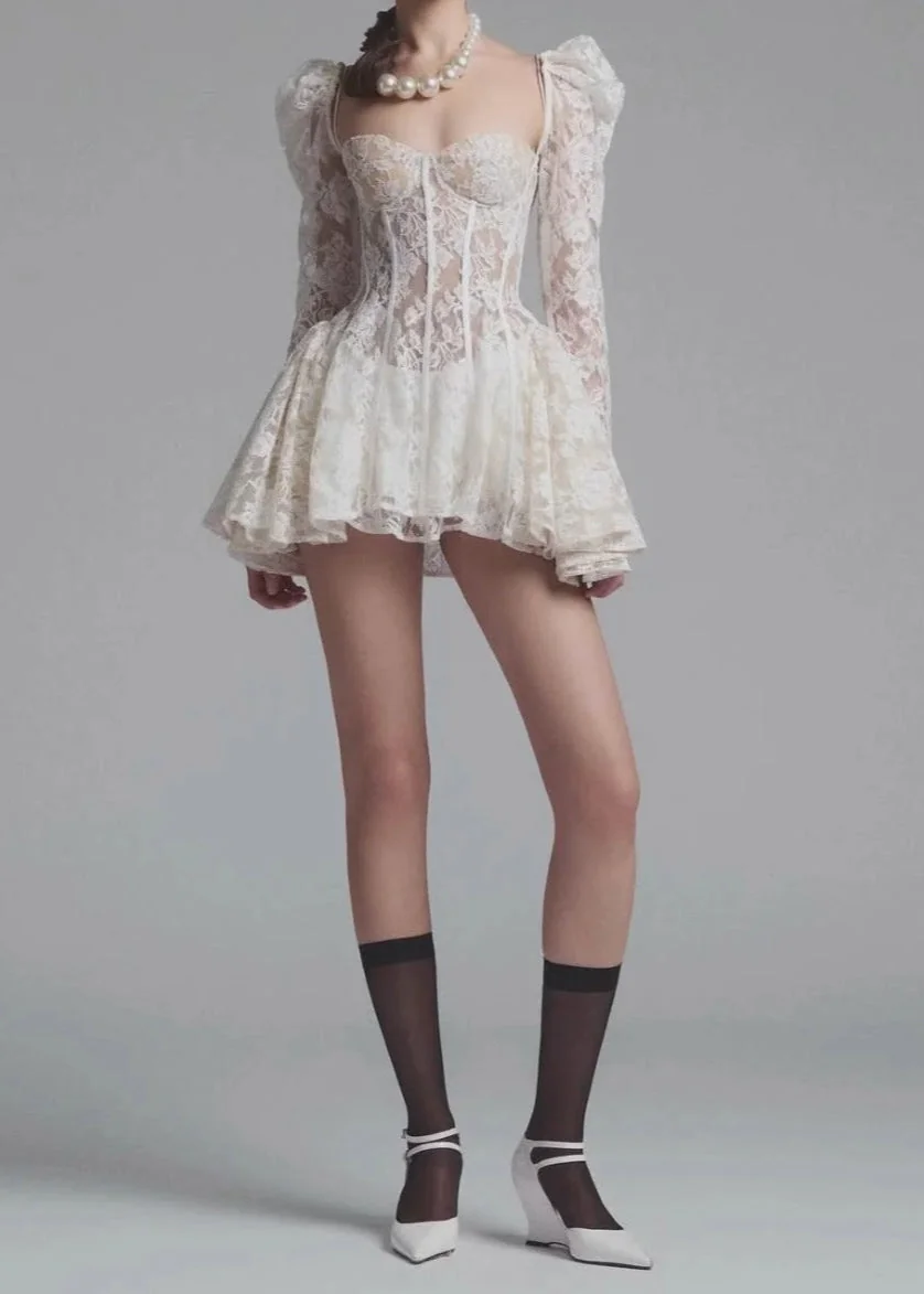 White Lace Corset Mini Dress for Women