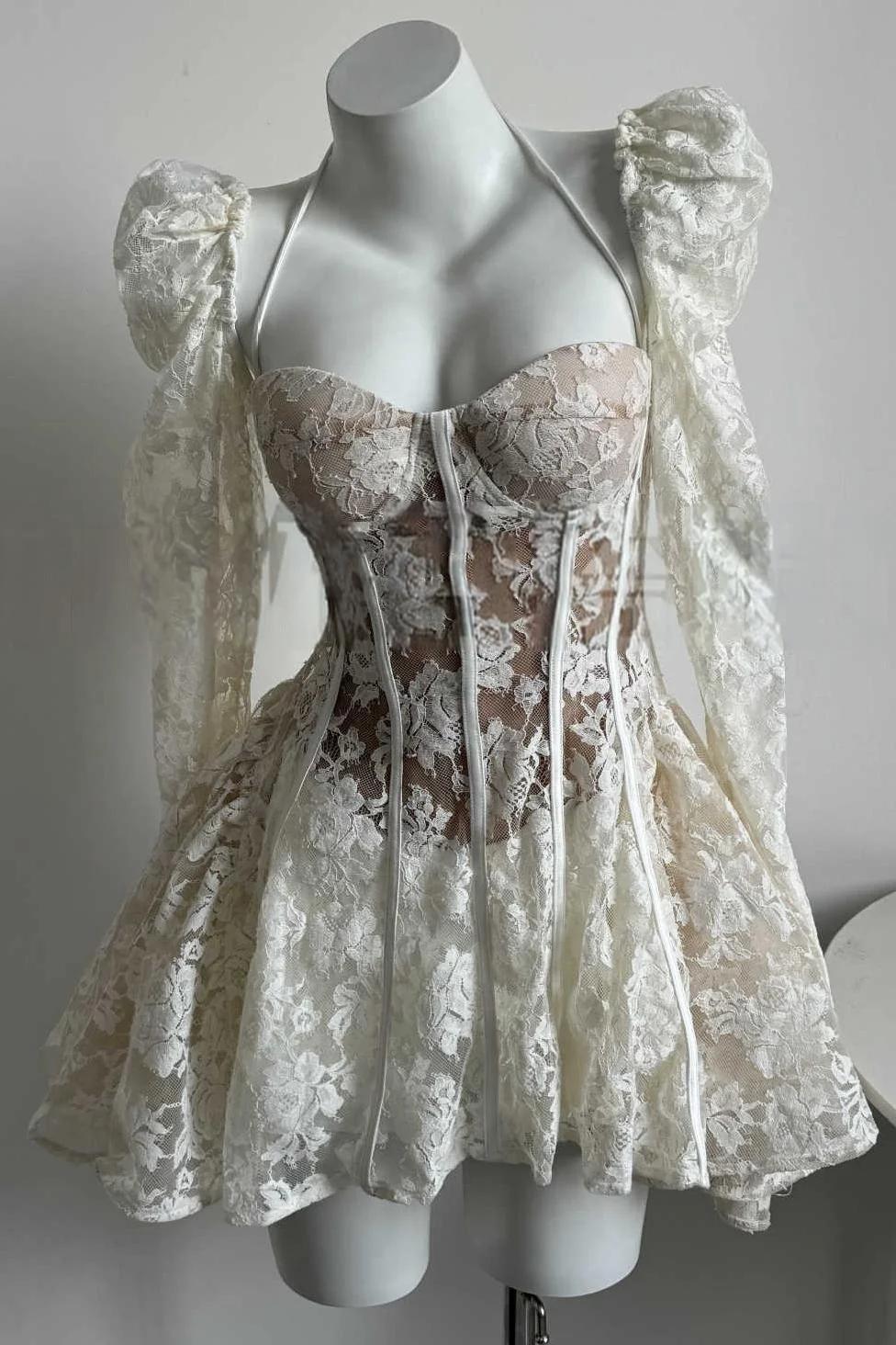 White Lace Corset Mini Dress for Women
