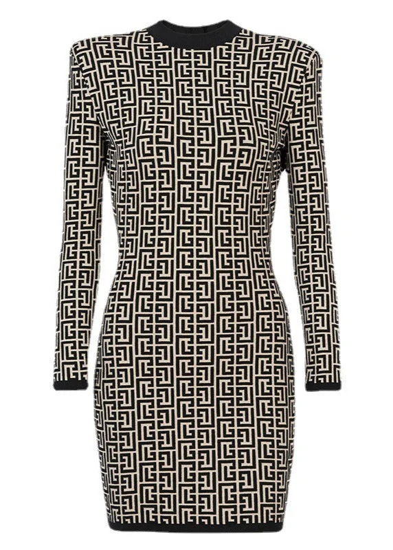 Chic Wool Blend Bicolor Jacquard Mini Dress