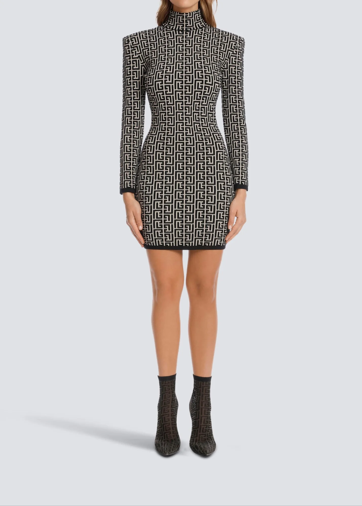 Chic Wool Blend Bicolor Jacquard Mini Dress