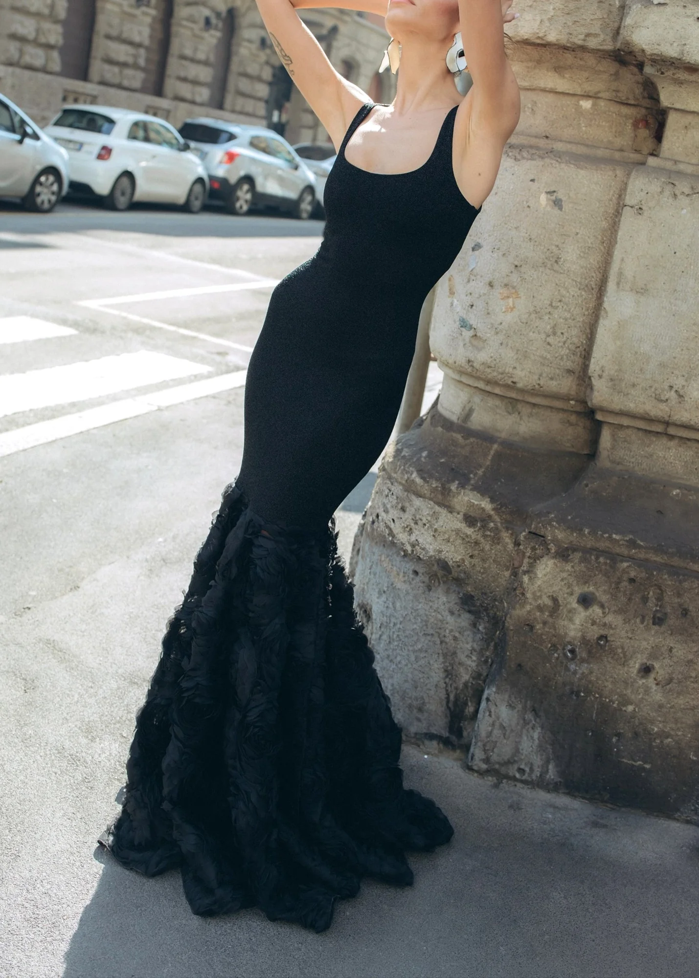 Black Floral Maxi Mermaid Dress - Elegant Sleeveless Design