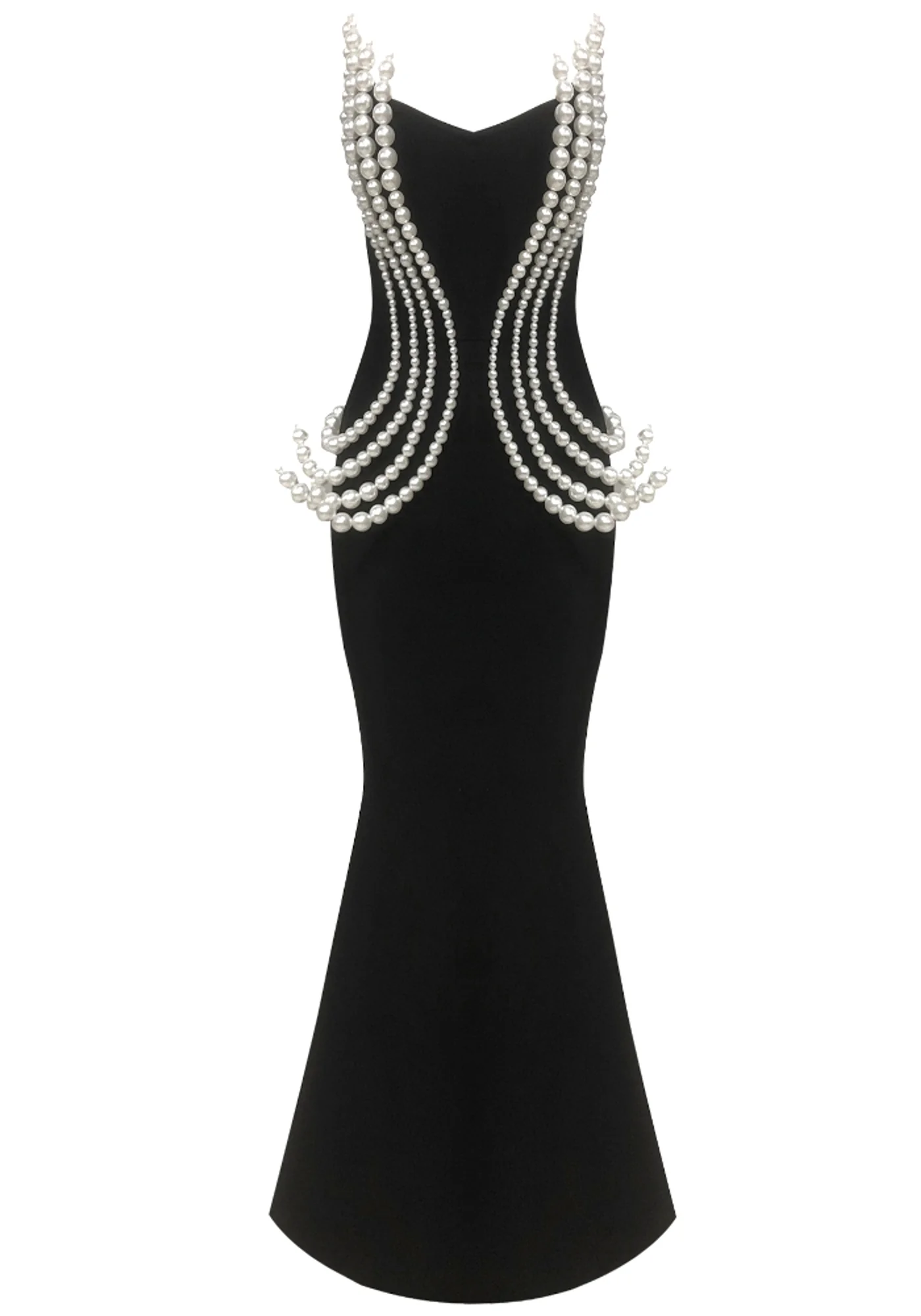 Black Strapless Pearl Maxi Dress with YKK Zipper