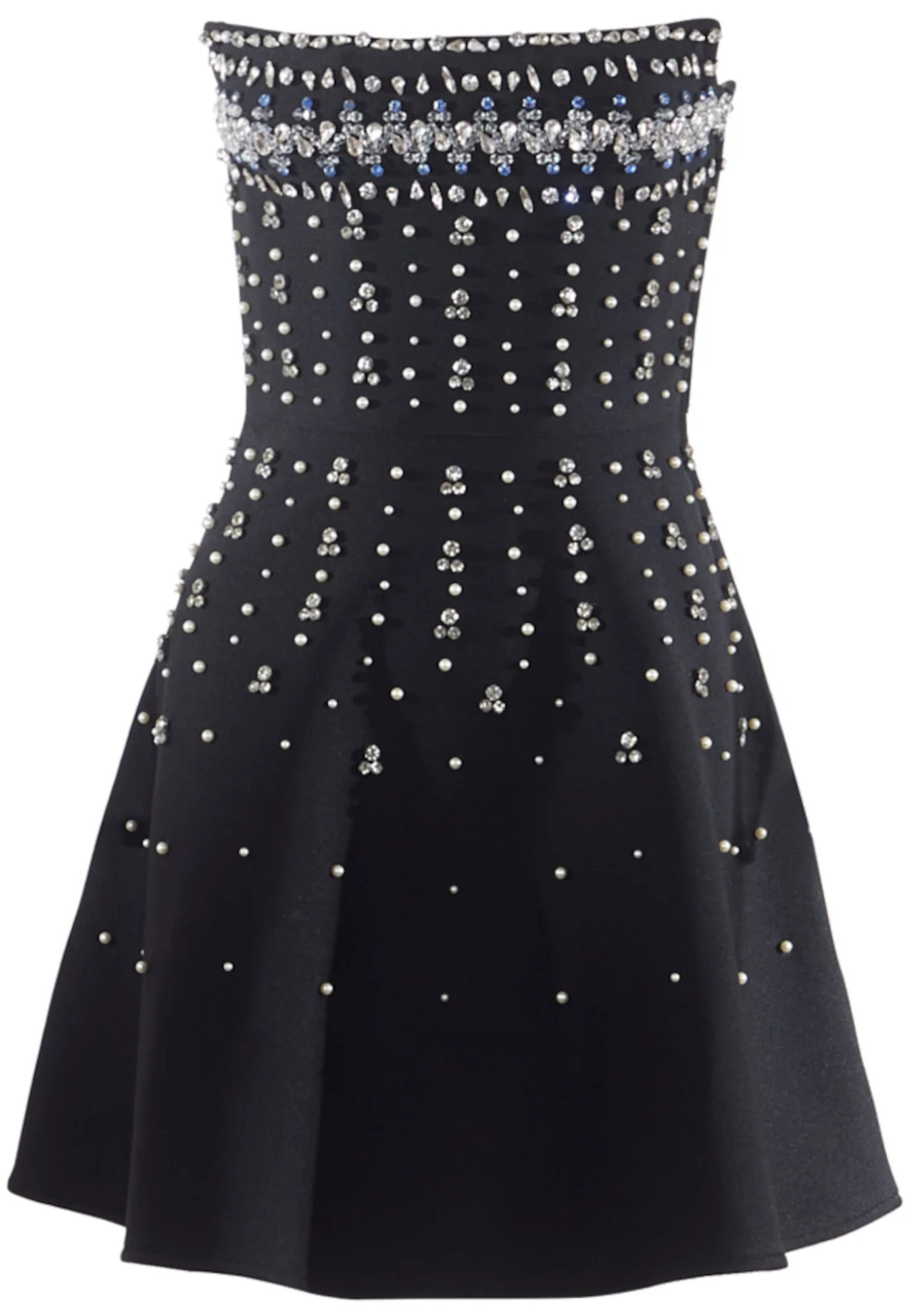 Black Crystal Embellished Strapless A-Line Mini Dress