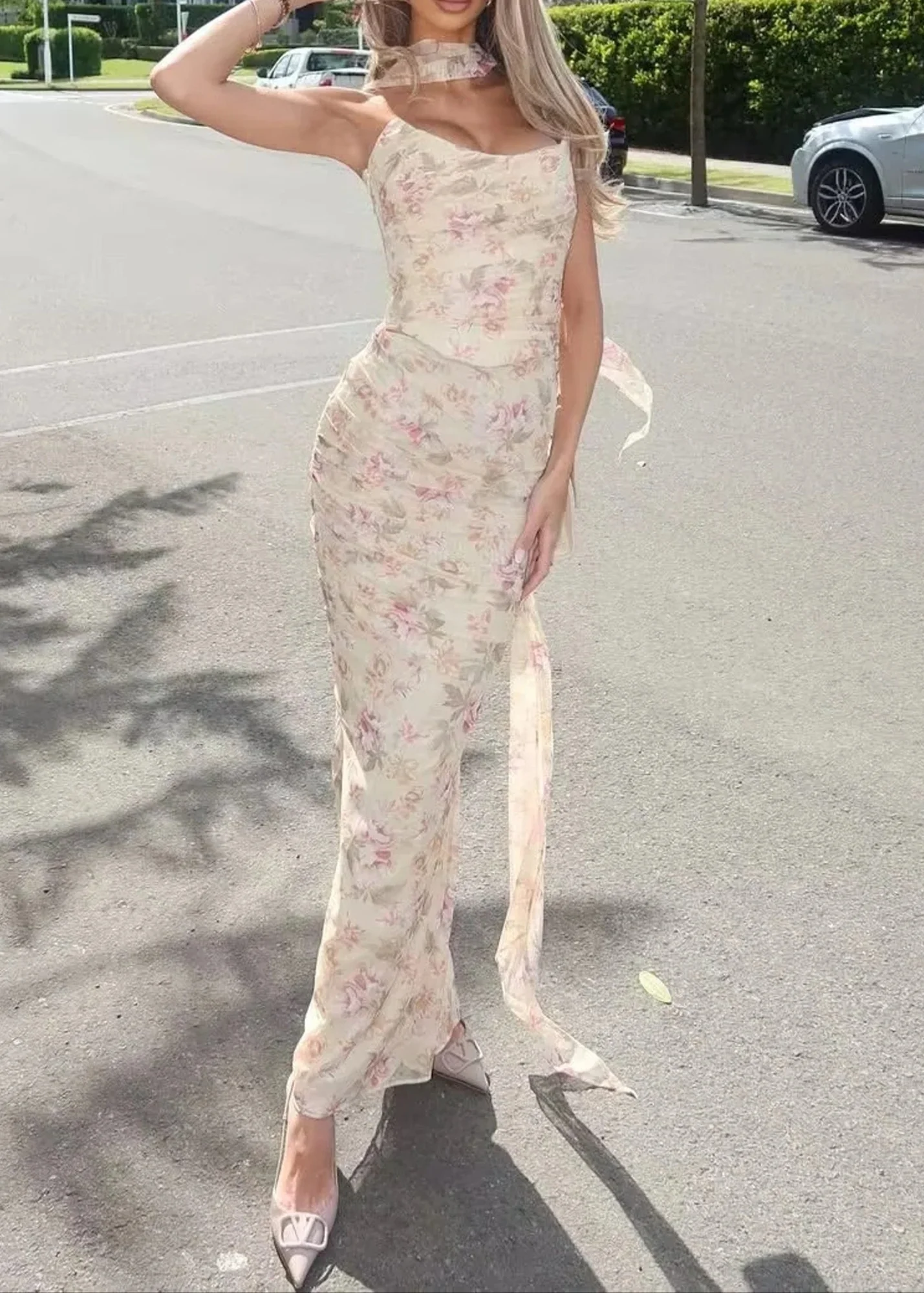 Floral Strapless Maxi Dress in Apricot | Elegant Summer Attire