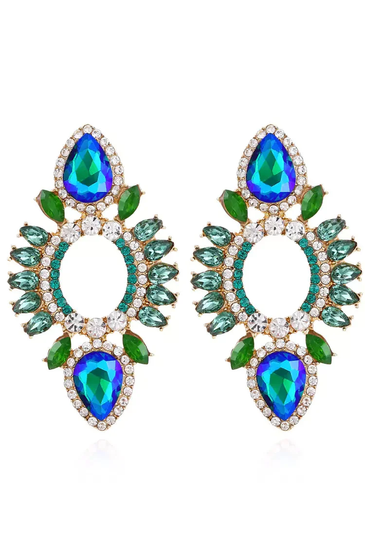 Blue Rhinestone Oval Earrings for Glamorous Style